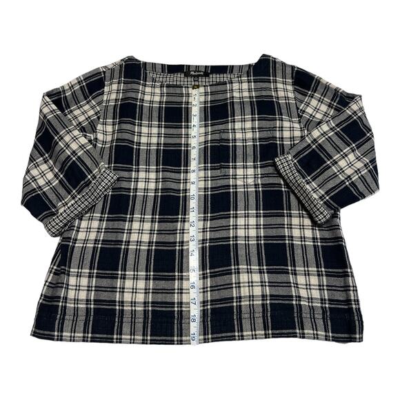 Madewell Double Navy Plaid 3/4 Sleeve Pullover Cotton Top Women Size S Cottage - Picture 7 of 7